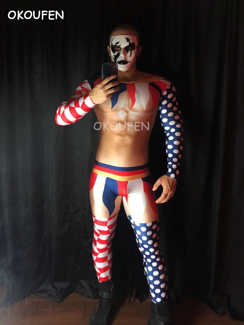 Bar nightclub male singer DS 3D fake muscle abdominal muscles clown stitching theme party show stage performancecostume |