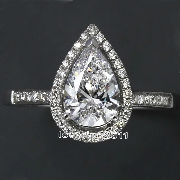 Choucong Pear cut Форма 5A Циркон Cz 925 пробы Серебряное обручальное свадебное кольцо Sz 5 11