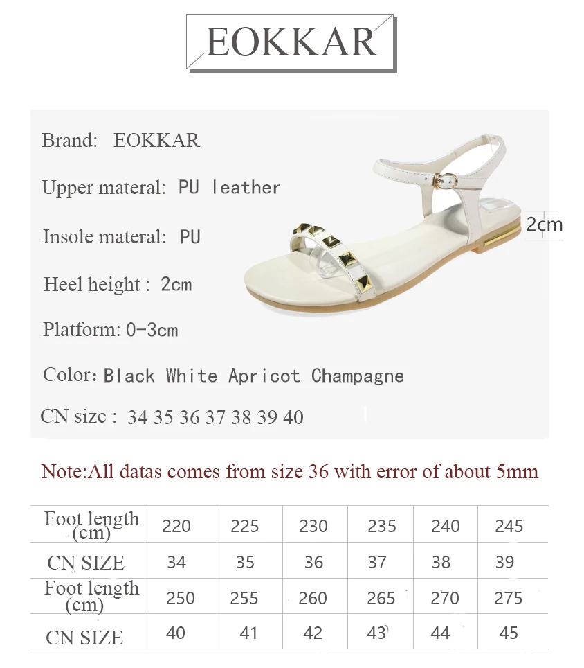 

Eokkar 2019 Rivet Women Sandals Flat Ankle Strap Pu Leather Shoes Women Summer Buckle Strap Low Heel Ladeis Sandals Size 33-40