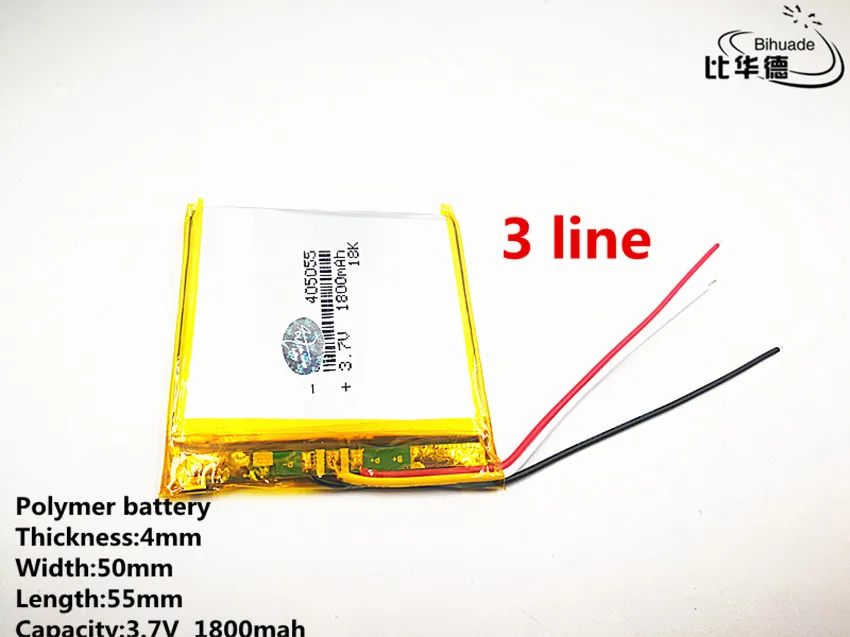 

10pcs/lot 3 line Good Qulity 3.7V,1800mAH,405055 Polymer lithium ion / Li-ion battery for TOY,POWER BANK,GPS,mp3,mp4