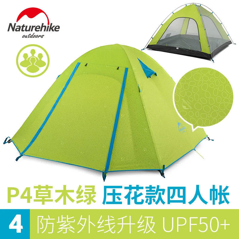 NatureHike завод продает 4 сезона 215x215x130 см двойной слой 4 человека Открытый для похода и кемпинга путешествия палатка P4 - Цвет: New Embossing Green