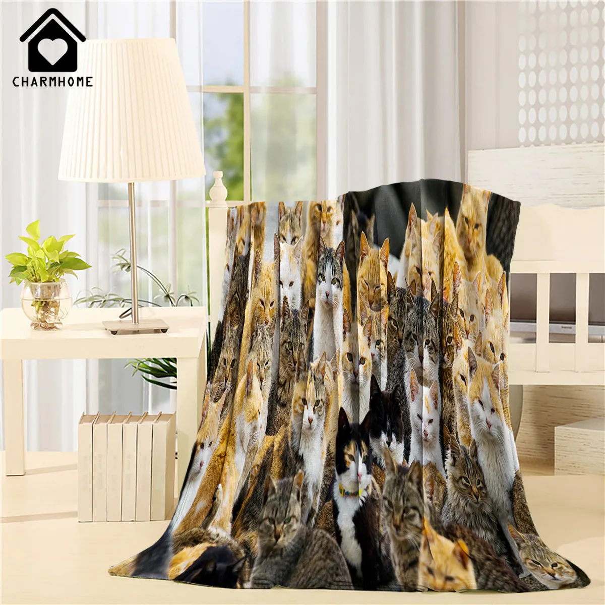 Забавное одеяло CHARMHOME милое Фланелевое Флисовое с рисунком кошек изображением