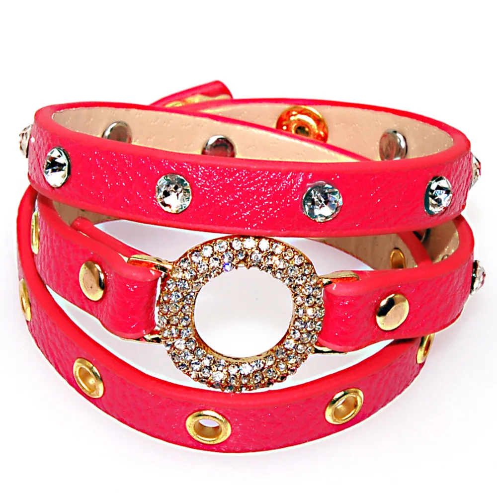 Браслеты с двойной кожаной окантовкой микро-закрепкой фианитами круглые