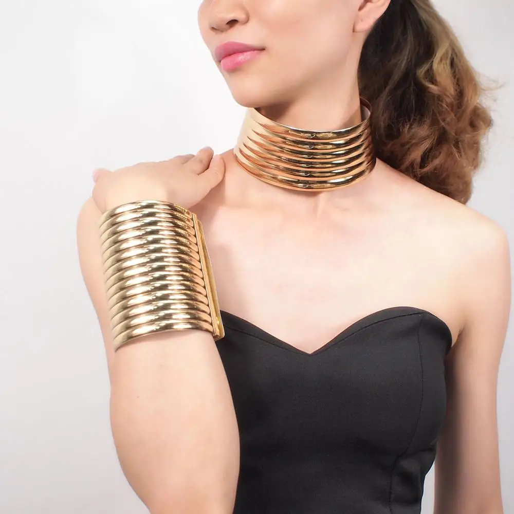 Gold Set 4864 BL656 MANILAI набор негабаритных индийских ювелирных изделий для женщин, винтажные кожаные ожерелья, браслеты, набор бижутерии, Африканский массивный колье золотого цвета - Окраска металла: Gold Set 4864 BL656