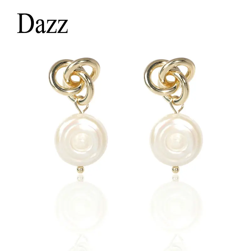 Dazz New Korean Earring 2019 Knotted Heart Natural Pearl Pendant Fashion Women Earrings Gold Color Geometric Luxury Jewelry Gift | Украшения