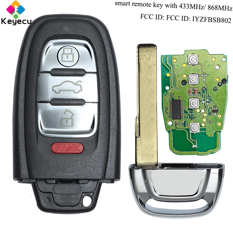 KEYECU Smart Remote Key - 3+1/ 4 Btns &amp 433MHz/ 868MHz FOB for Audi A3 A4 A5 A6 A8 Quattro Q5 Q7 R8 S4 S5 S6 S8 TT IYZFBSB802 |