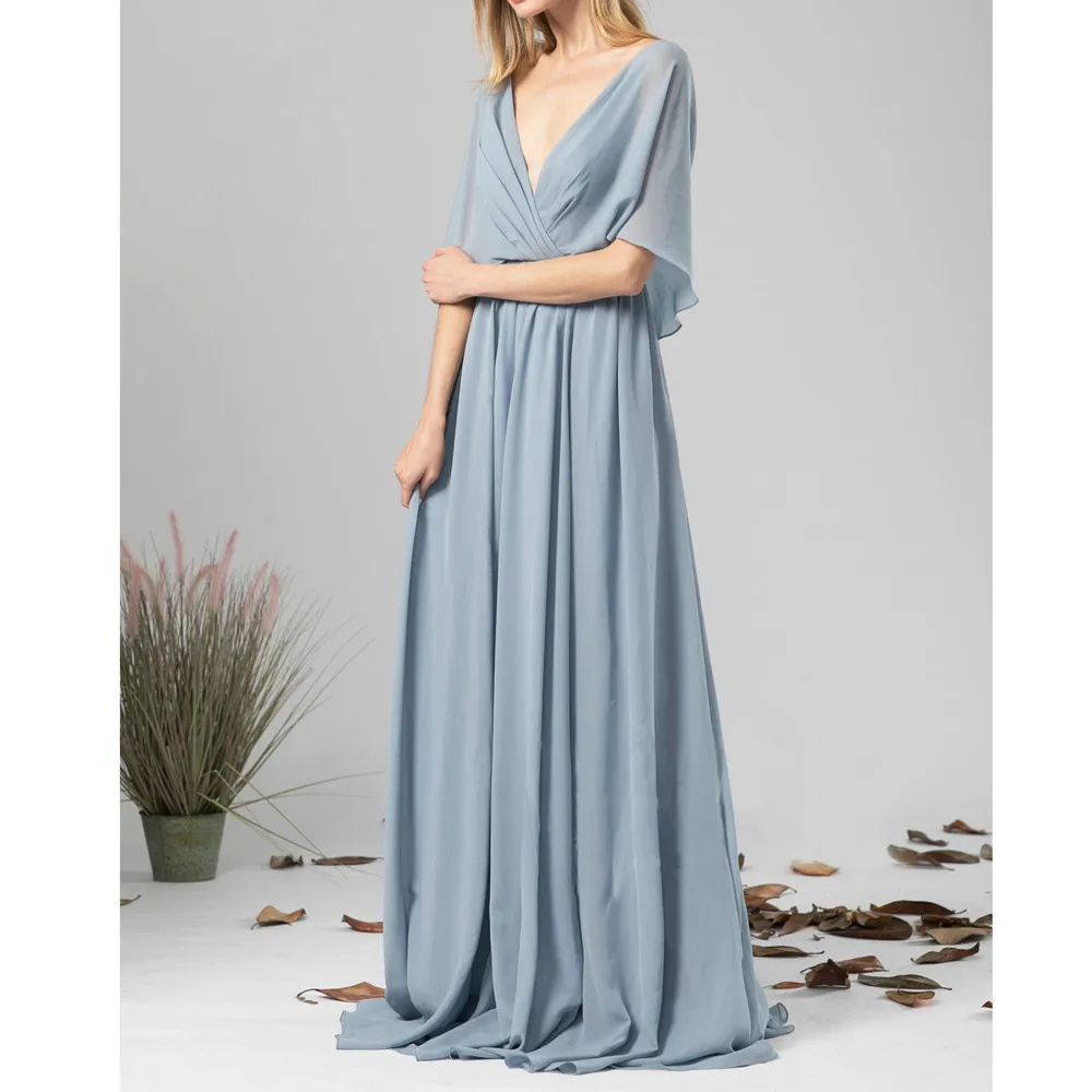 Красивое женское Модное шифоновое платье принцессы с рукавами летучая мышь и v