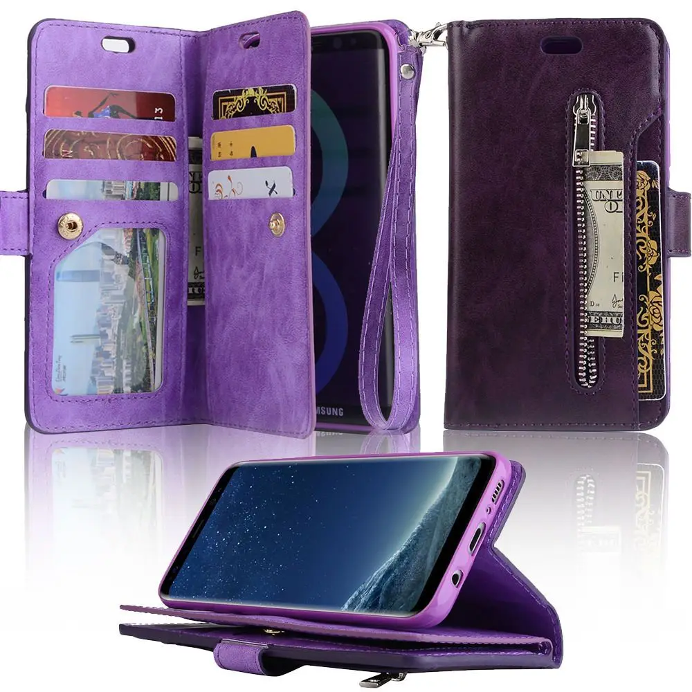 L-FADNUT для samsung Galaxy S10 S10E S9 S8 S7 Edge Note 8 9 A5 A6 A8 J6 плюс Чехол-бумажник с отделениями для карт держатель-книжка из искусственной кожи чехол - Цвет: Purple
