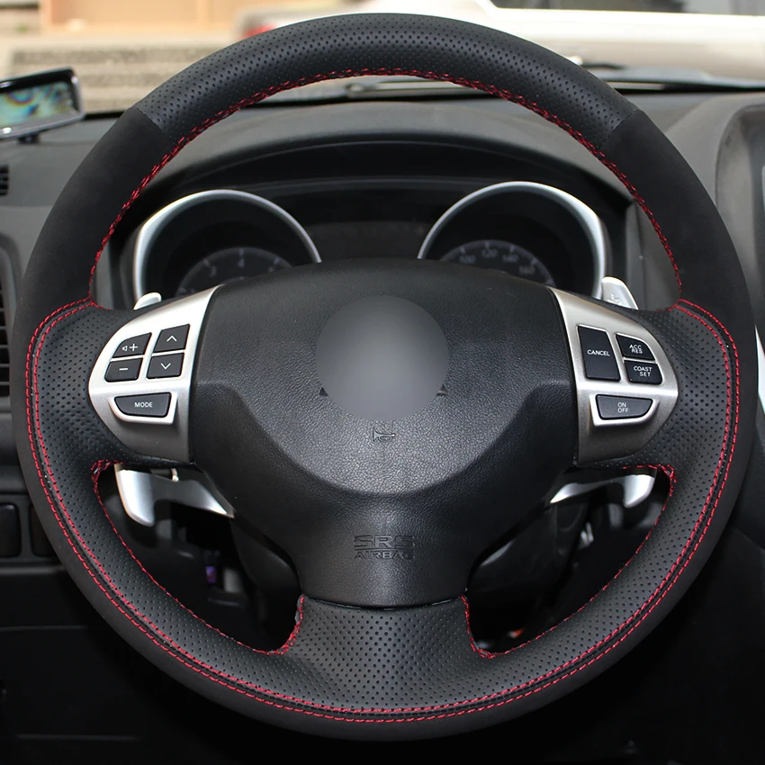 Black Natural Leather Suede Car Steering Wheel Cover for Mitsubishi Lancer EX Outlander ASX Colt Pajero Sport | Автомобили и