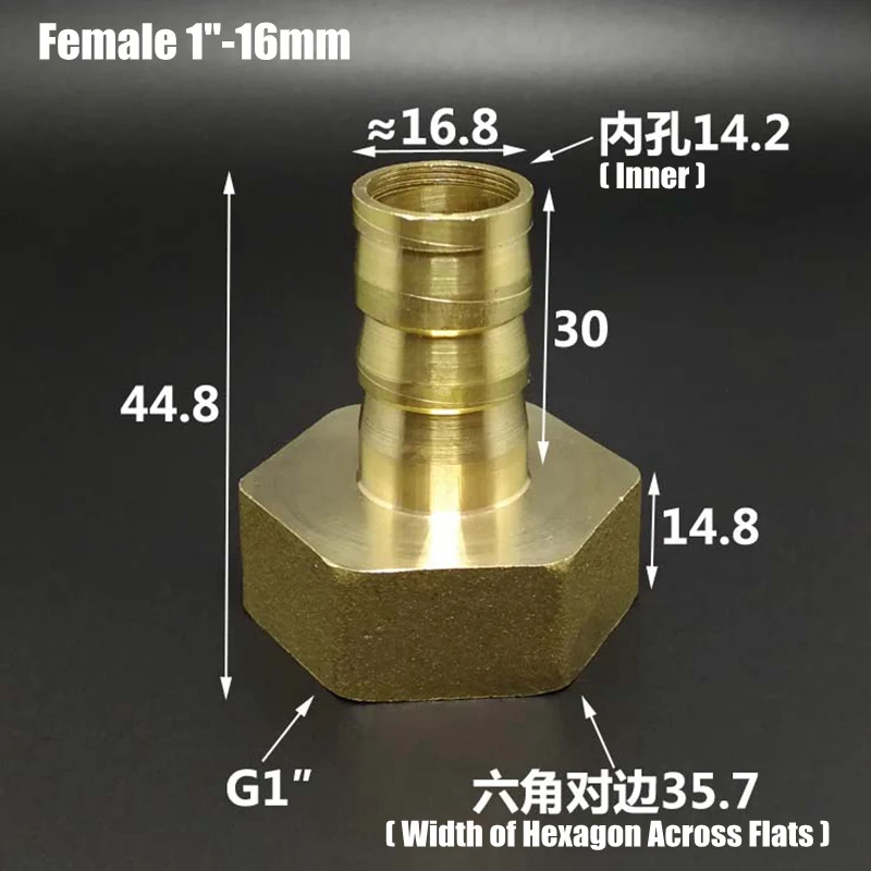 1Inch Female-16mm 1 шт. 3/" 1" гнездовой резьбовой Соединитель 8~ 32 мм латунные соединители пагода для полива шланга фитинги для газовых труб адаптер медные соединения - Цвет: 1Inch Female-16mm
