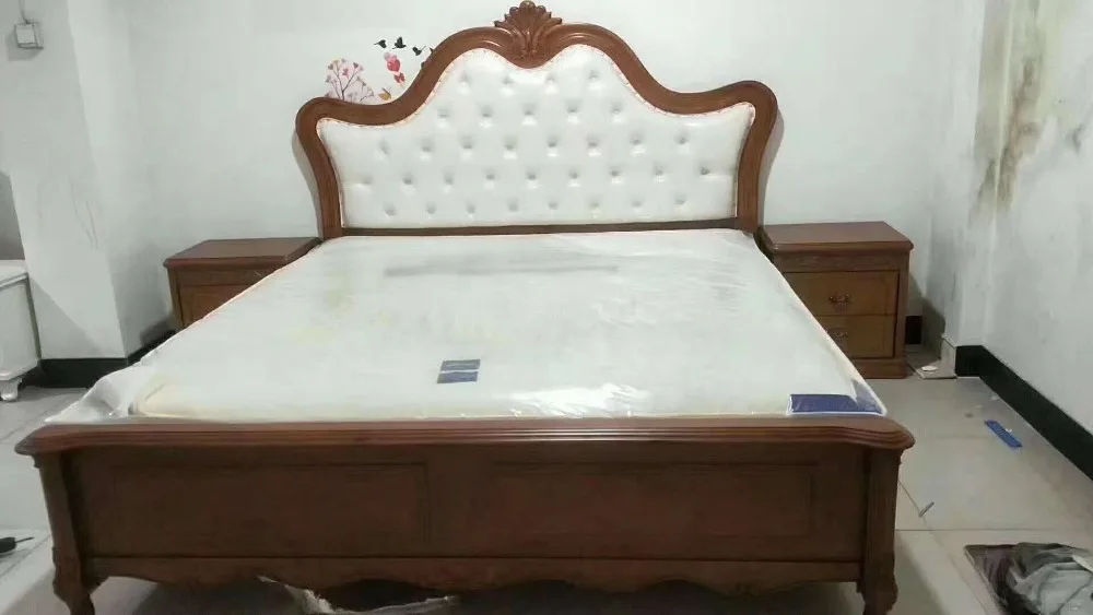 modern european solid wood bed Fashion Carved leather french bedroom furniture QT001 | Мебель