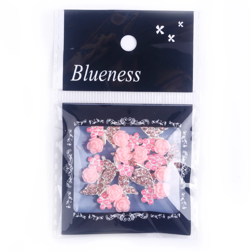 Блестящие 10 шт Стразы бабочки 3d украшения для дизайна ногтей с розой сплав