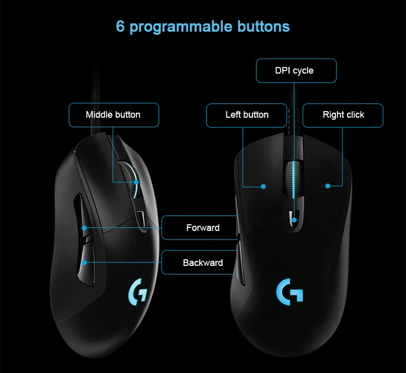 Игровая мышь logitech G403 проводная мышь RGB 12000 dpi FPS С сенсором PMW3366 для геймеров