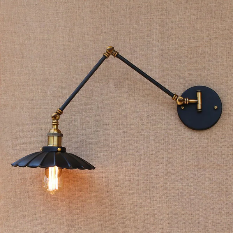 Beste Loft Zwarte Industriële Metalen Vintage Wandlamp E27 Light Blaker Met Verstelbare Lange Swing Arm Voor Werkkamer Nachtkastje Slaapkamer Bar