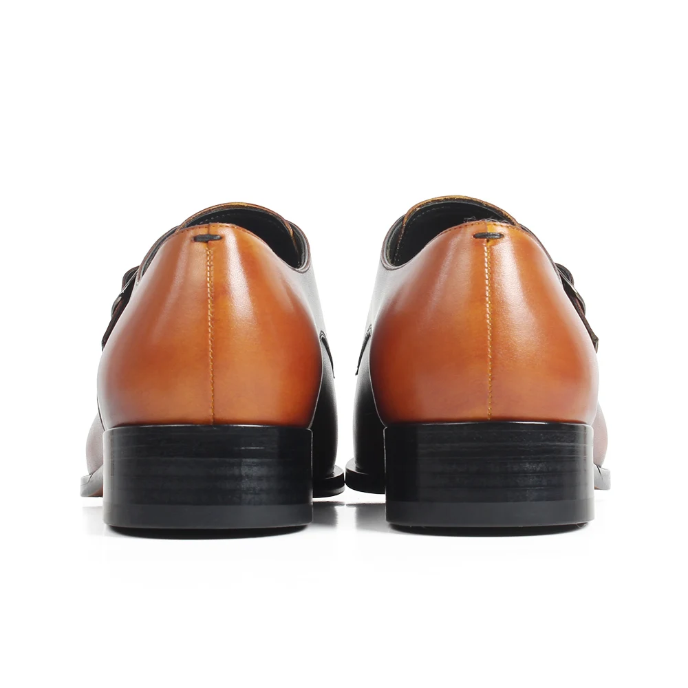 

VIKEDUO Pointed Toe Patina Monk Shoes For Men Genuine Cow Leather Wedding Office Dress Shoes Male Brown Casual Zapato de Hombre