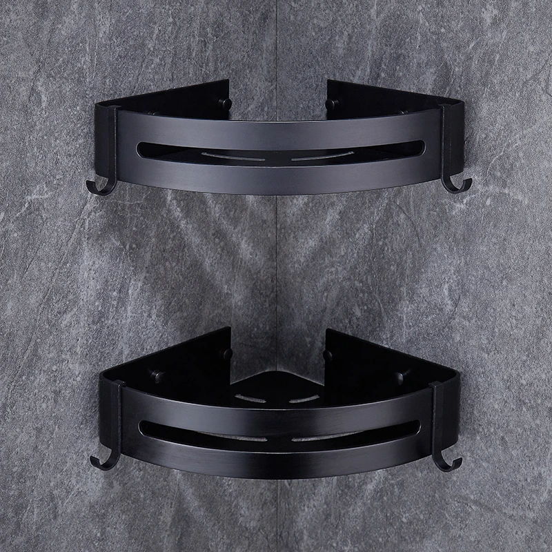 Triangle two layer BVZ полка для ванной комнаты, Алюминиевые черные аксессуары для ванной комнаты, корзина для душа, угловые полки для кухни, держатель для шампуня для ванной - Цвет: Triangle two layer