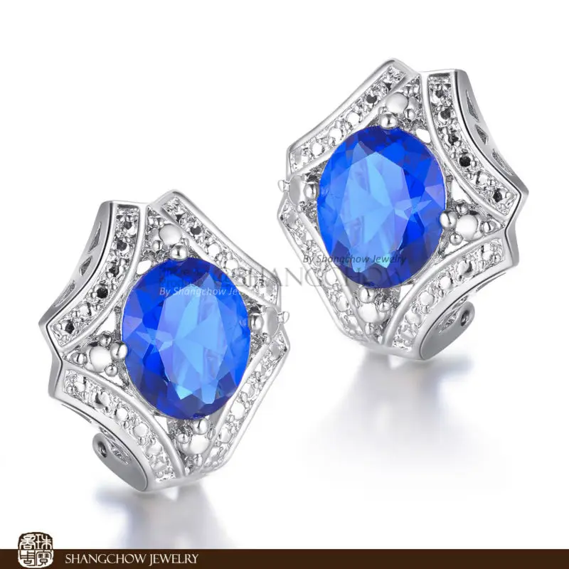 

New! Stunning Fashion Jewelry Blue Quartz 925 Sterling Silver Earrings E0205