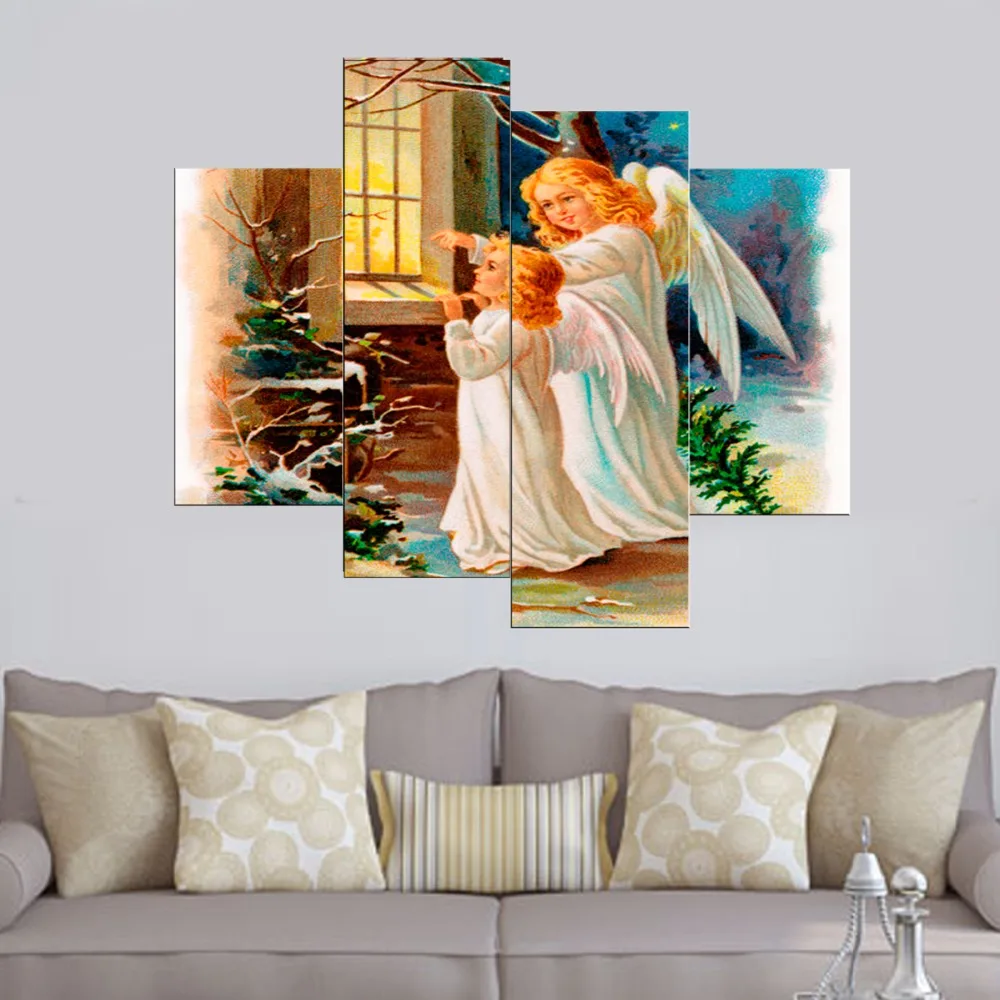 

4 Pcs Modern Kids Angels Canvas Prints Posters for Bedroom wall art Canvas painting Wall Pictures For living room home decor