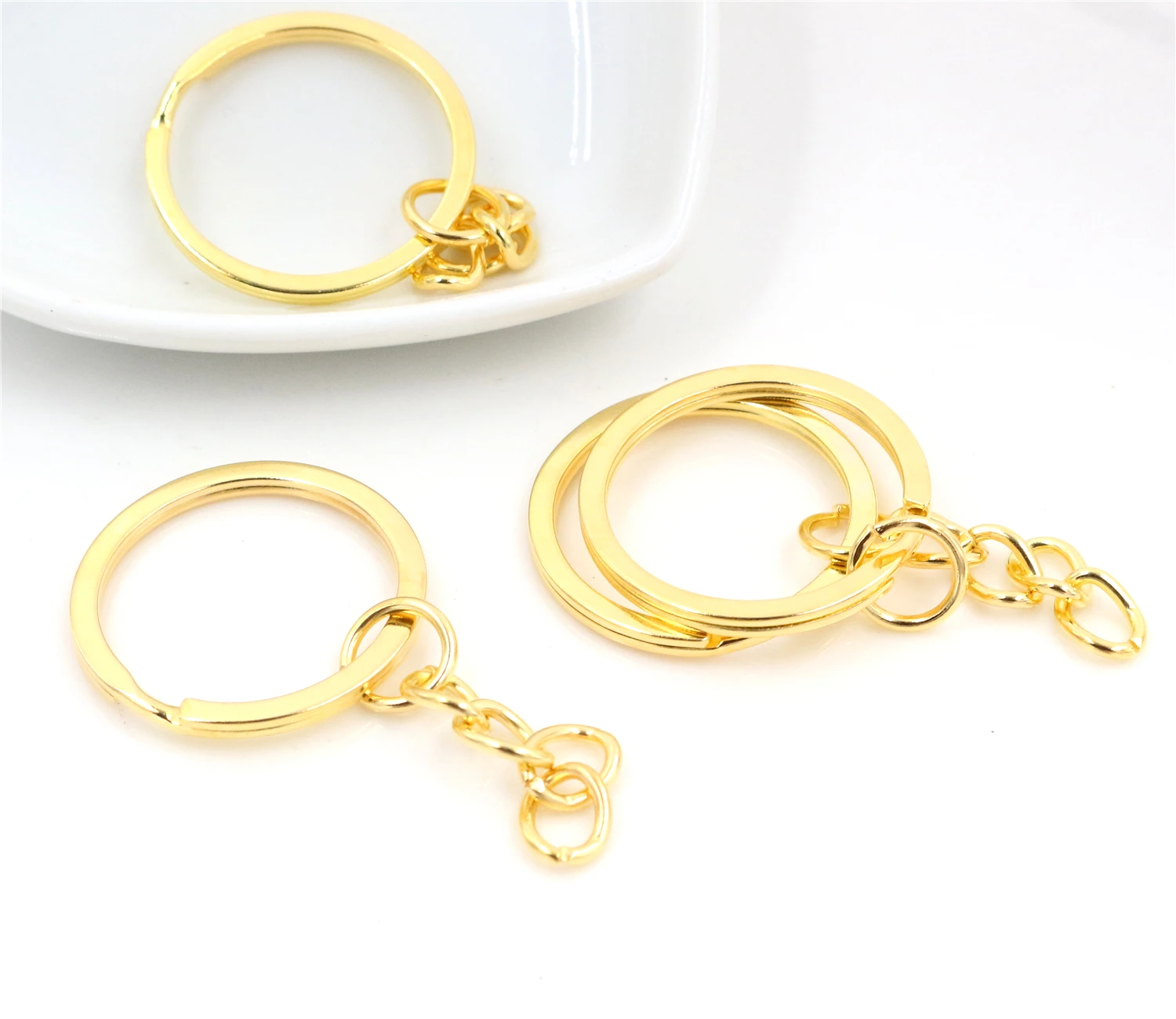 25mm Gold 20 шт./партия брелок для ключей 3 цвета покрытый 50 мм Длинный круглый раздельный брелок для ключей - Цвет: 25mm Gold