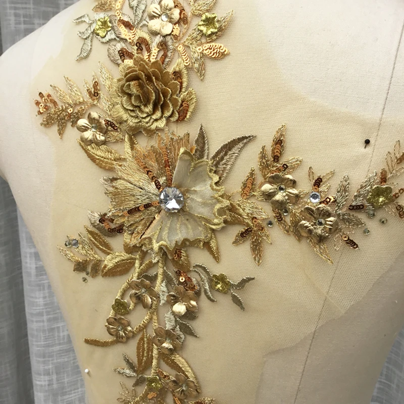 1 шт. Кружевная аппликация из бисера вышитая стерео кружевная Цветочная отделка
