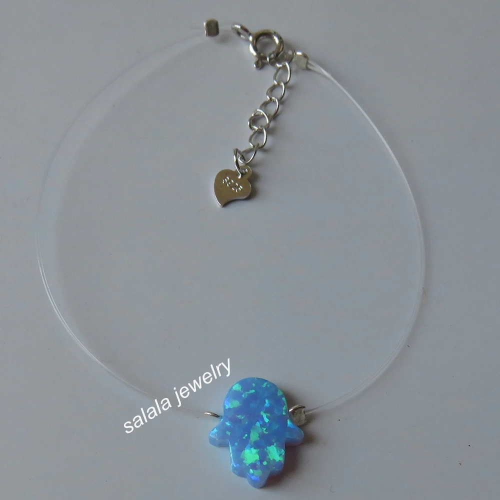 Промо акция! 925 пробы Серебряная прозрачная нейлоновая цепь Хамса опал браслет