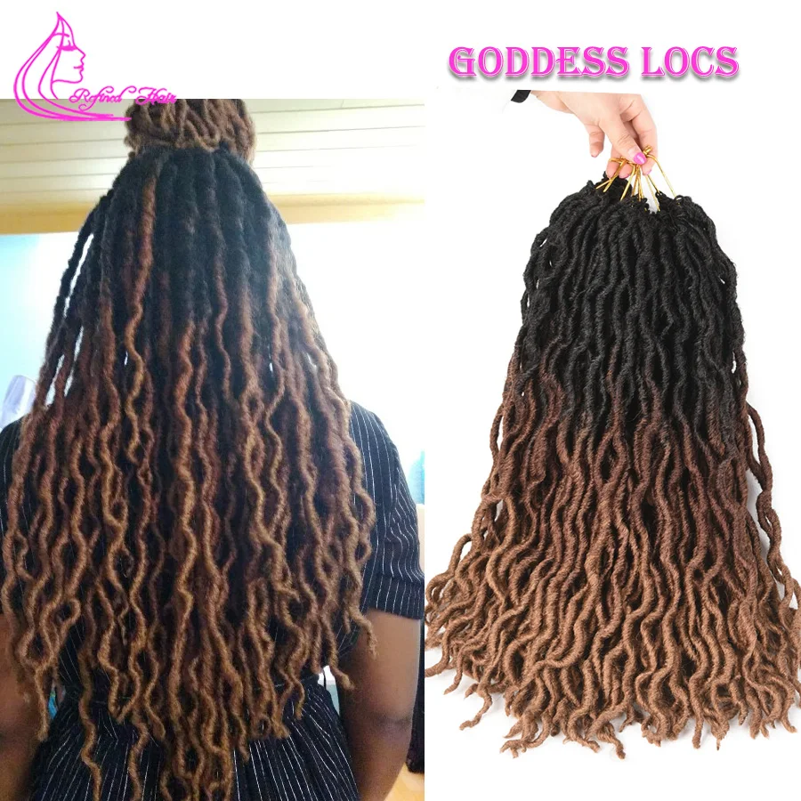 Утонченные волосы богиня Faux locs CURLY вязанные косички Омбре коричневые плетеные 18