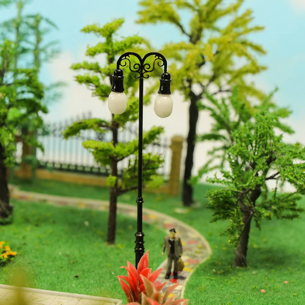5pcs OO HO N Scale Lamp Post Two-heads Street Lights Model Railway LEDs Warm White LQS72 | Игрушки и хобби