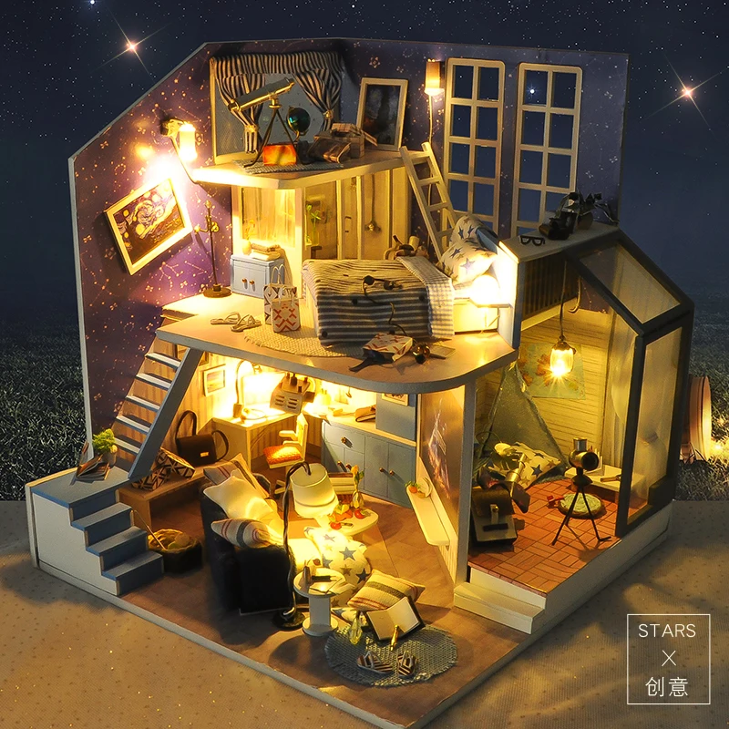 Кукольный дом мебель Diy Миниатюрный пылезащитный чехол 3d Деревянный домик модель