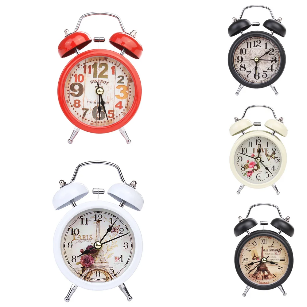Домашний Ретро Будильник круглый номер двойной Звонок Настольные Цифровые Часы