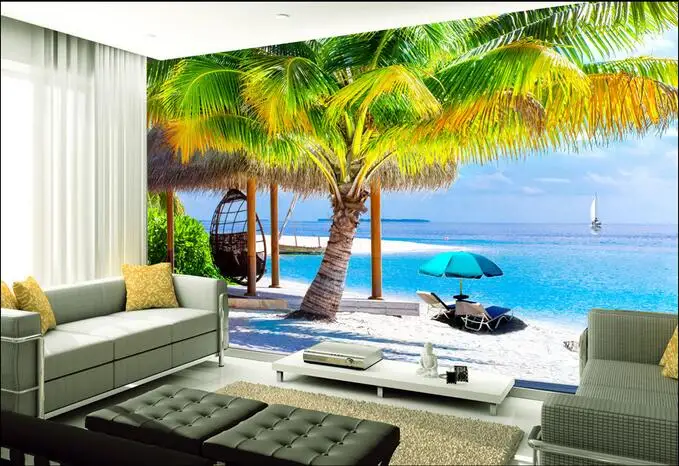 

3d wallpaper custom mural non-woven 3d room wall stickers 3 d The seaside scenery coconut trees paintings 3d wall murals