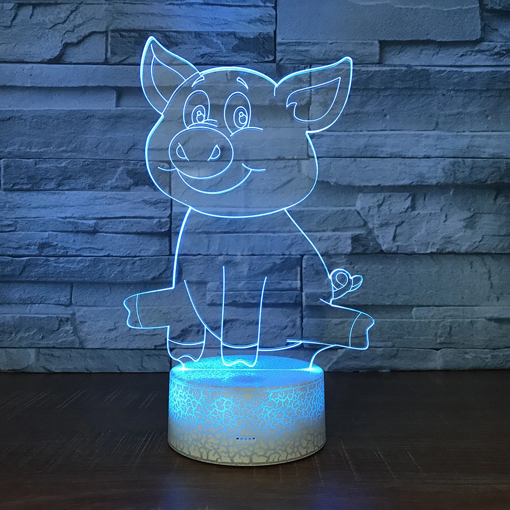 Свинья 3D Светодиодная лампа ночные светильники Новинка Иллюзия Ночная LED с USB