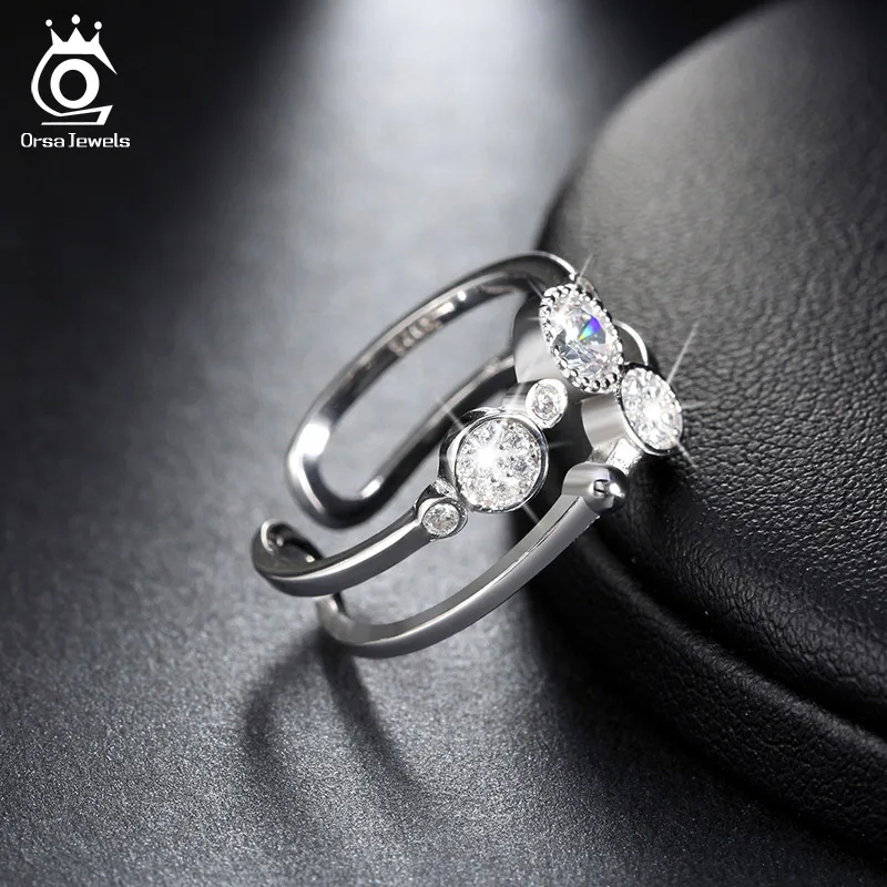 ORSA JEWELS натуральная 925 пробы серебряные свадебные комплекты Регулируемая палец кольца для Для женщин с AAA циркон вечерние украшения подарок OSR20