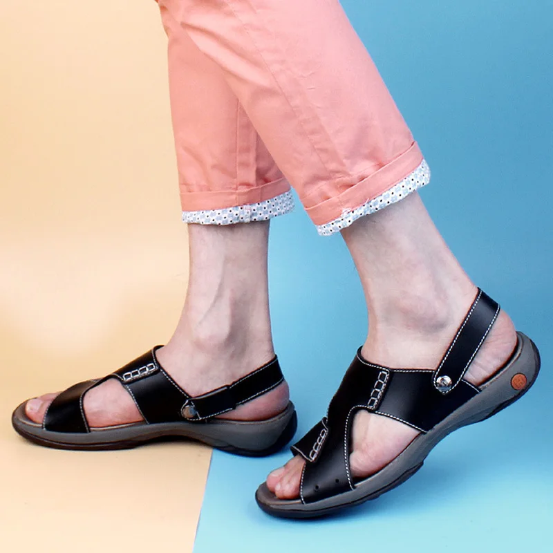 Мужская обувь летние мужские сандалии натуральная кожаные шлепанцы пляжные