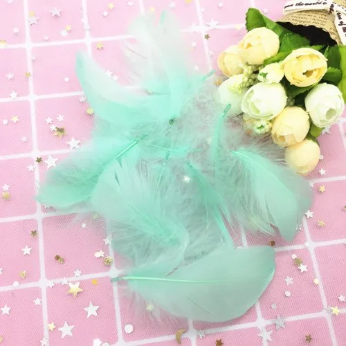 Light Blue Green Натуральные Цветные перья, 100 шт./лот, 4-8 см, 1-2 дюйма, маленькие плавающие гусиные перья, шлейф для рукоделия, украшения ювелирных изделий - Цвет: Light Blue Green