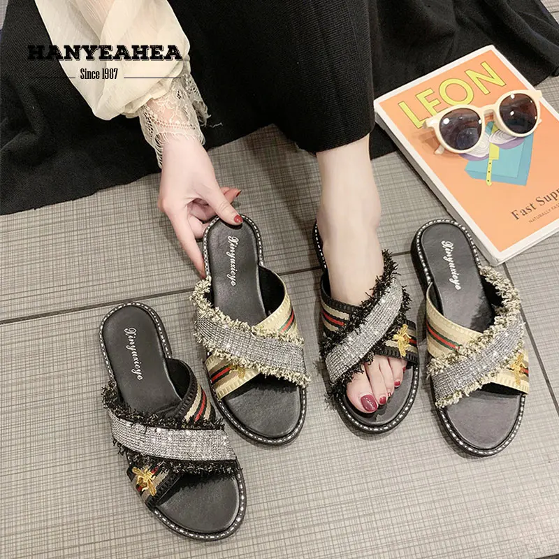 Streetwear Women's Summer Shoes Fashion Classic Flat Slippers Soft Fashionable Black Beige | Обувь