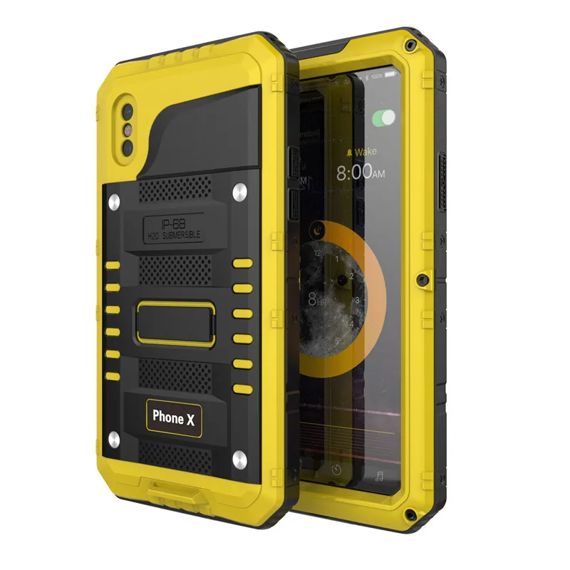 Yellow Phone Case Ударопрочный Пылезащитный Водонепроницаемый чехол для телефона для iPhone XR X 6 6S 7 8 Plus XS Max роскошный защитный металлический алюминиевый сверхпрочный чехол - Цвет: Yellow Phone Case