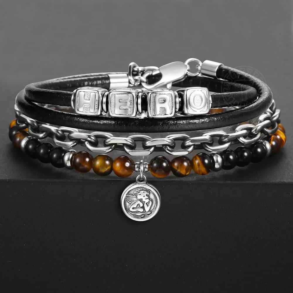 Мужские и женские браслеты из натуральной кожи 2 шт./компл. с бисером тигровым