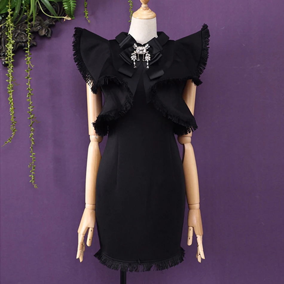 Летнее женское белое вечернее платье знаменитостей vestidos Verano, сексуальное черное мини облегающее Клубное платье без рукавов с оборками и бахромой