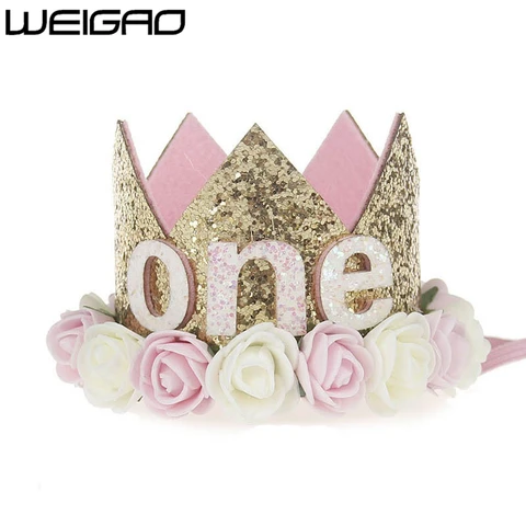 WEIGAO, 1 шт., 1, 2, 3, шапка на день рождения, цветочная корона, шапка для первого дня рождения, повязка на голову для новорожденного, 1 год, украшения для дня рождения