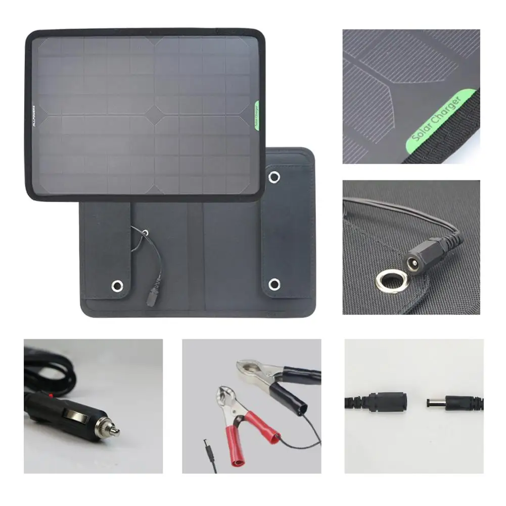 

18V 12V 10W Flexible Car Battery Solar Charger Portable Solar Panel Charger With Battery Charging Clip Line