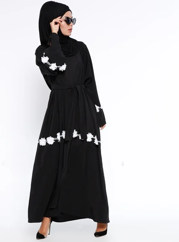 Черный кардиган с кружевным цветком для взрослых женская модная мусульманская