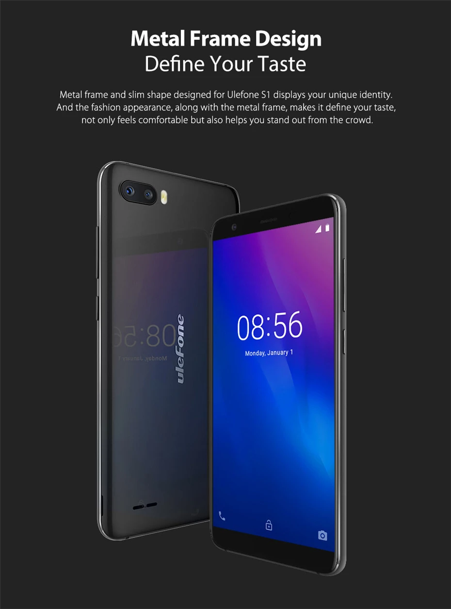 Ulefone S1 Мобильный телефон Android 8,1 5,5 дюймов 18:9 MTK6580 четырехъядерный 1 ГБ ОЗУ 8 Гб ПЗУ 8МП+ 5Мп задняя двойная камера 3g Sim смартфон
