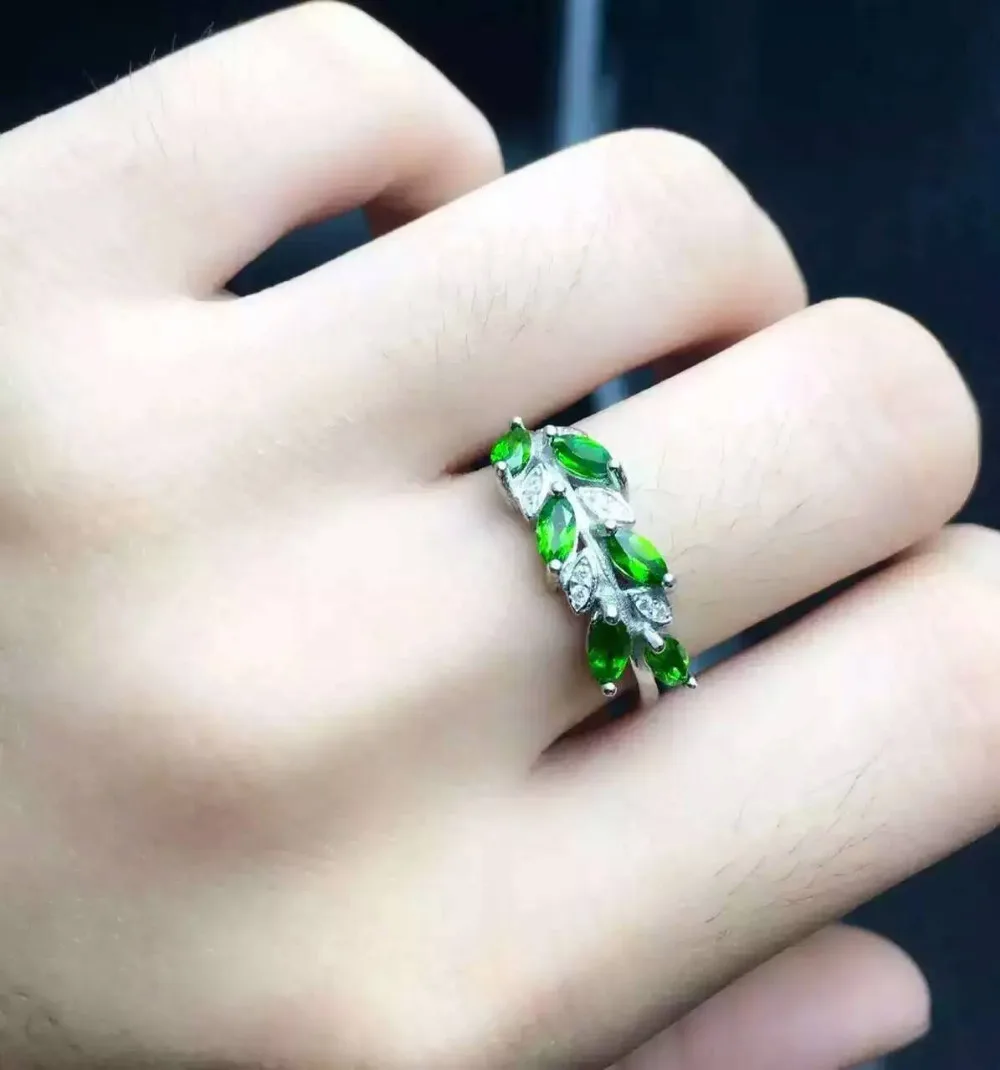 Женское кольцо из серебра 100% пробы с натуральным зеленым камнем|fine jewelry|gemstone