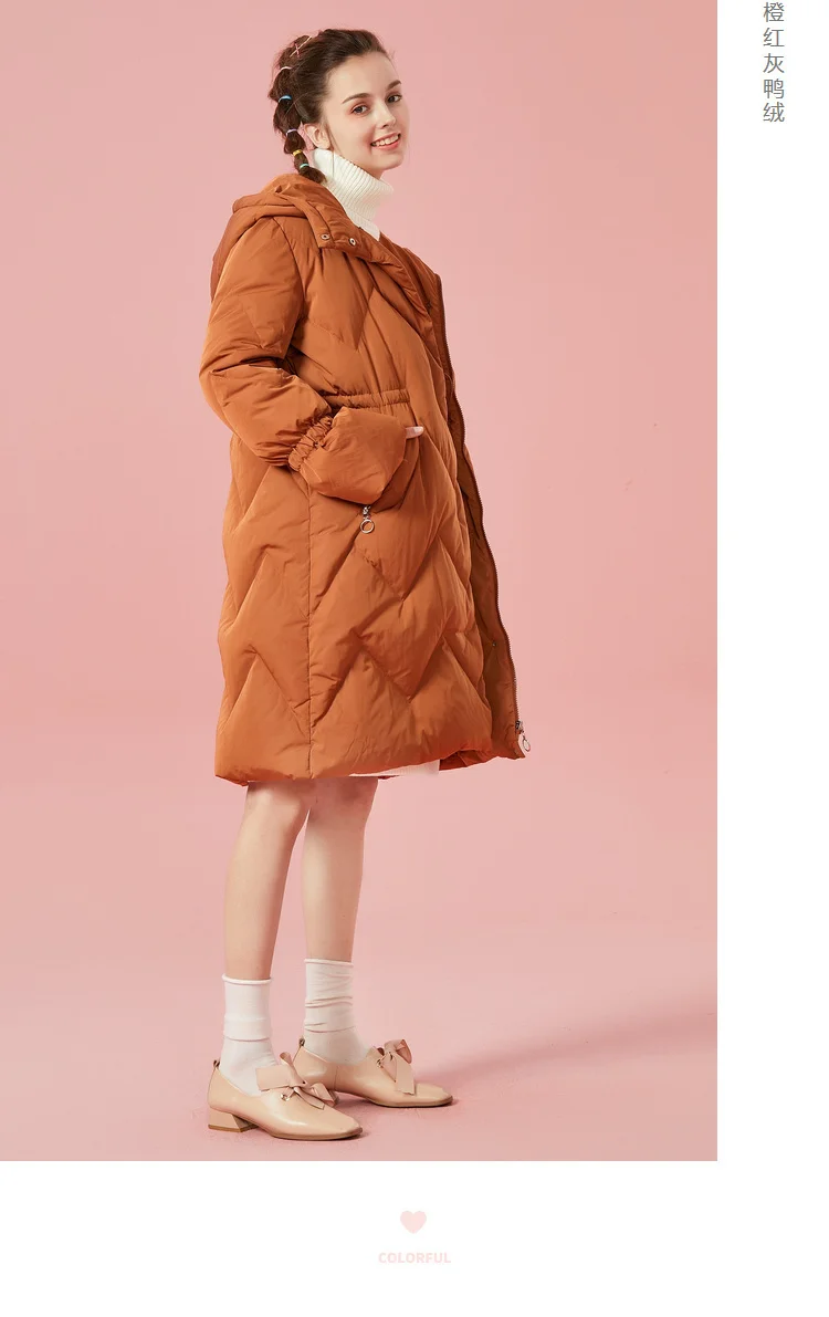 SEMIR женское стеганое длинное пуховое пальто с капюшоном с карманом на молнии и застежкой-защелкой пуховое пальто со скрытым шнурком на талии
