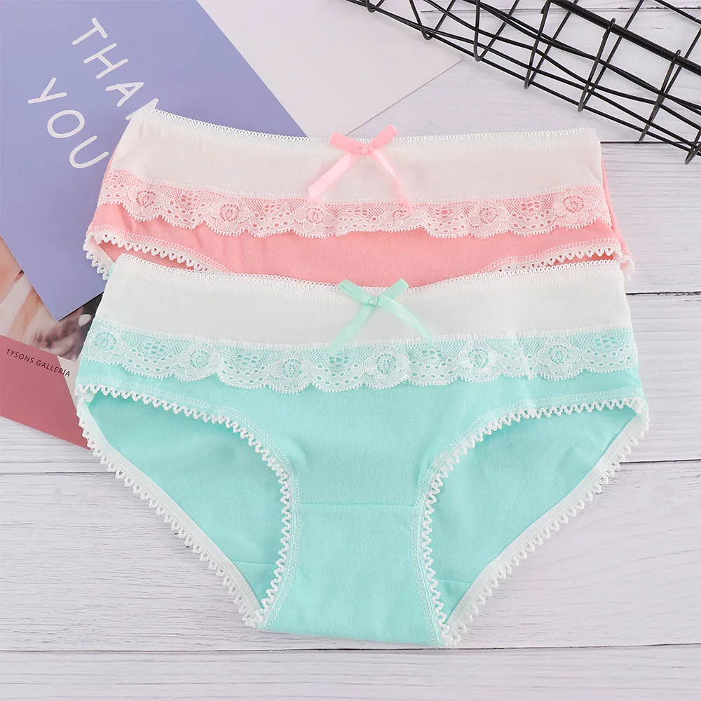 Сексуальные Бесшовные хлопковые кружевные трусики с бантом женские милые низкой