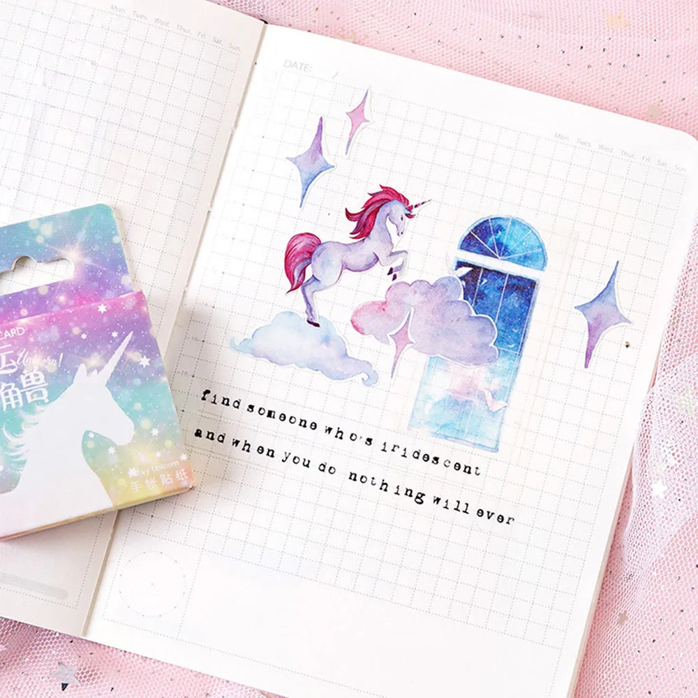 45 шт./упак. Kawaii канцелярские наклейки милый Единорог шаблон Скрапбукинг