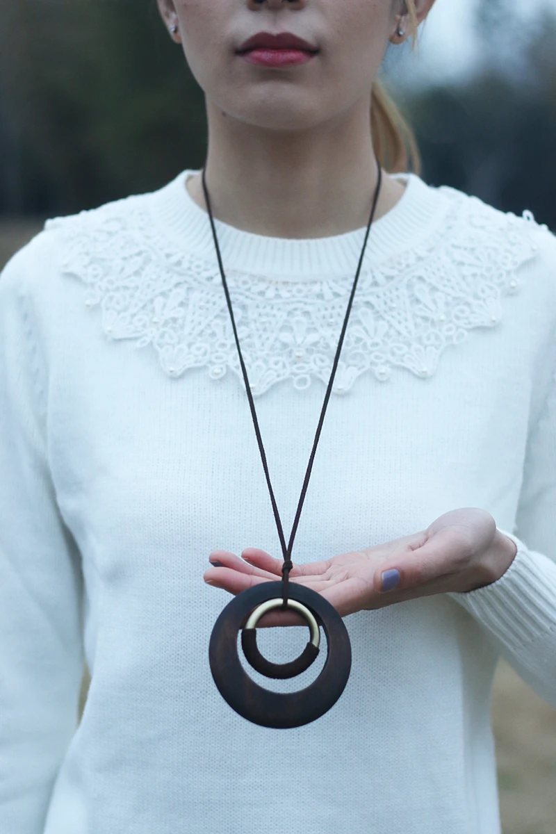 woman Necklace jewelry statement necklaces& pendants long Necklaces vintage Wooden Circle pendant necklace for women collares