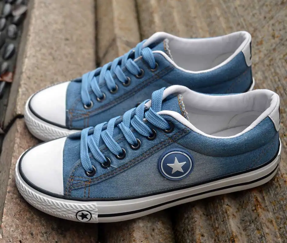 light Blue Вулканизированная обувь; Chaussure; кроссовки; женские кроссовки на плоской подошве; Basket Femme; джинсовые кроссовки; женская парусиновая Повседневная обувь; tenis feminino - Цвет: light Blue