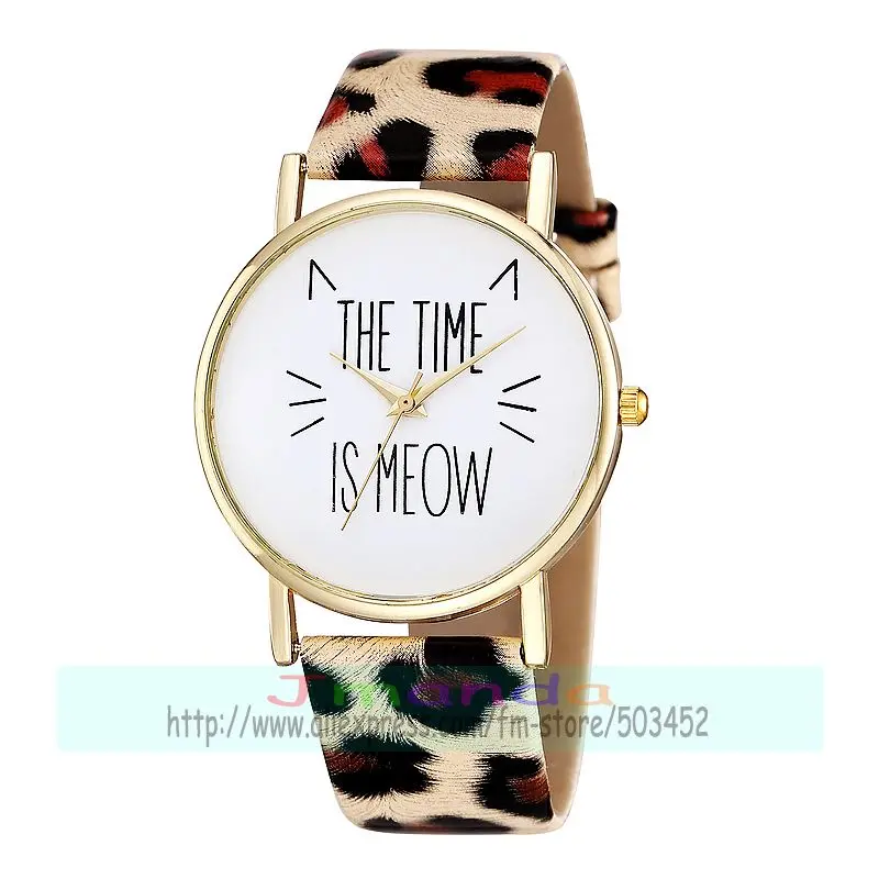 100 шт./лот 8002 Новое поступление модных золотых кожаных часов с логотипом time is meow