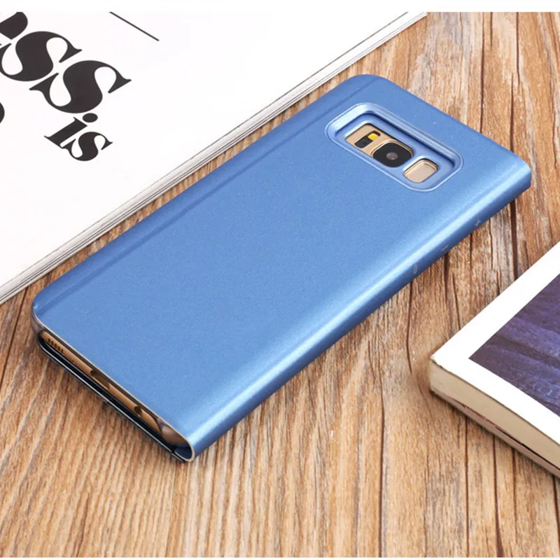 Прозрачный зеркальный флип-чехол с окошком для samsung Galaxy S9 S8 Plus S7 S6 Edge, умный чехол-подставка с чипом для samsung Note 8 9 Note 5